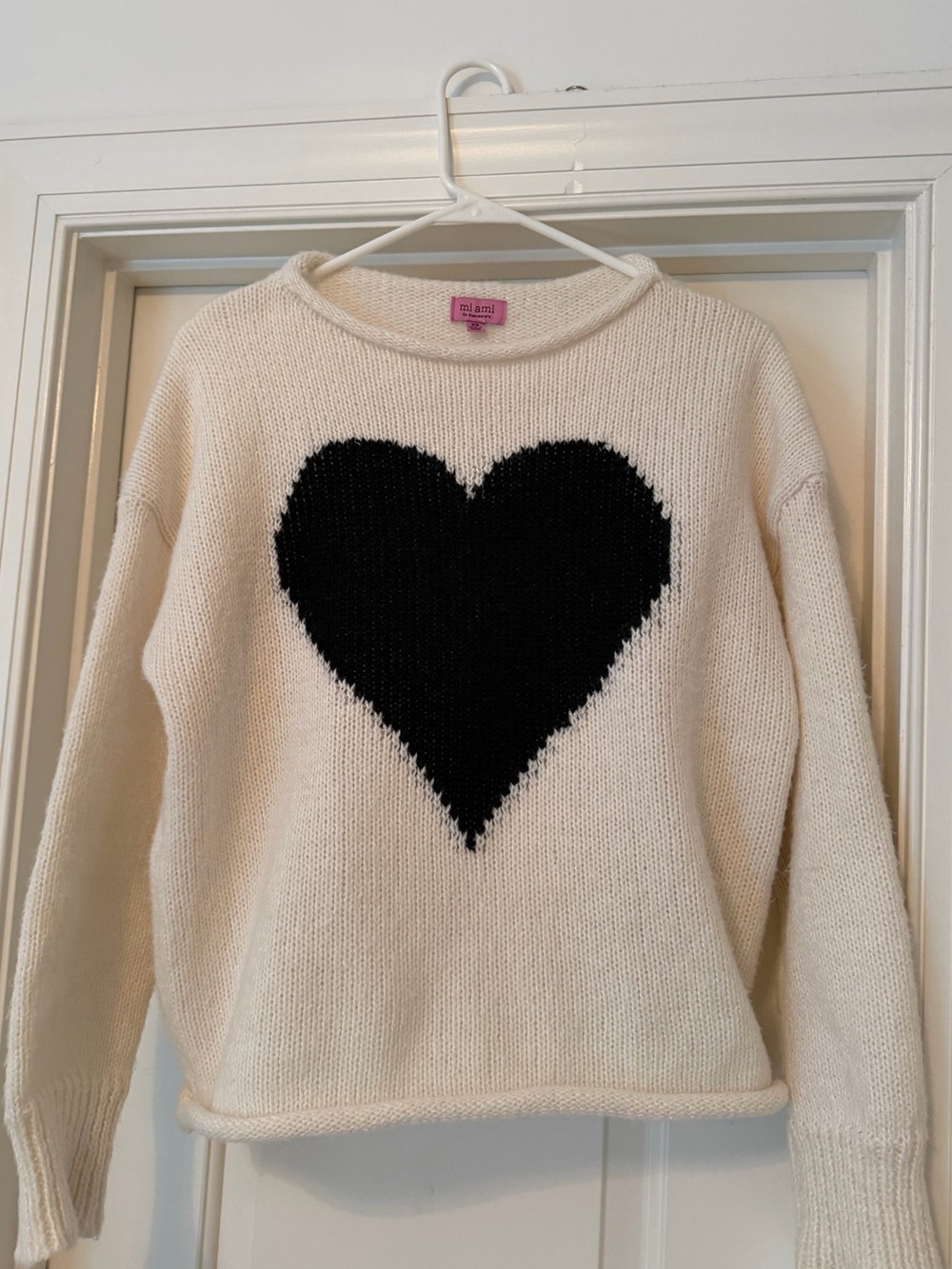 Mi Ami Cream Crewneck Sweater with Black Heart